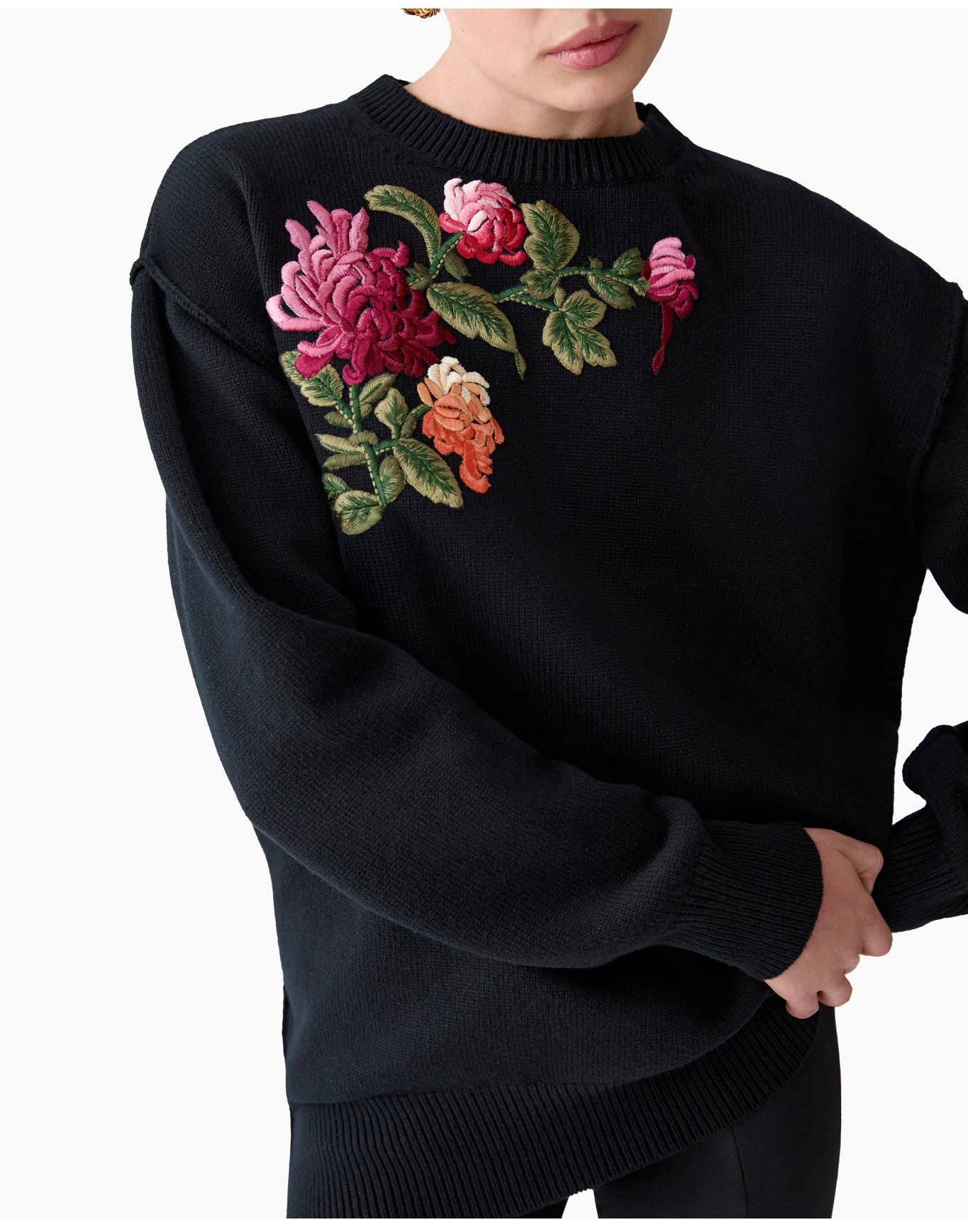 Embroidered Long Sleeve Crewneck Sweater | Black Multi (V1)