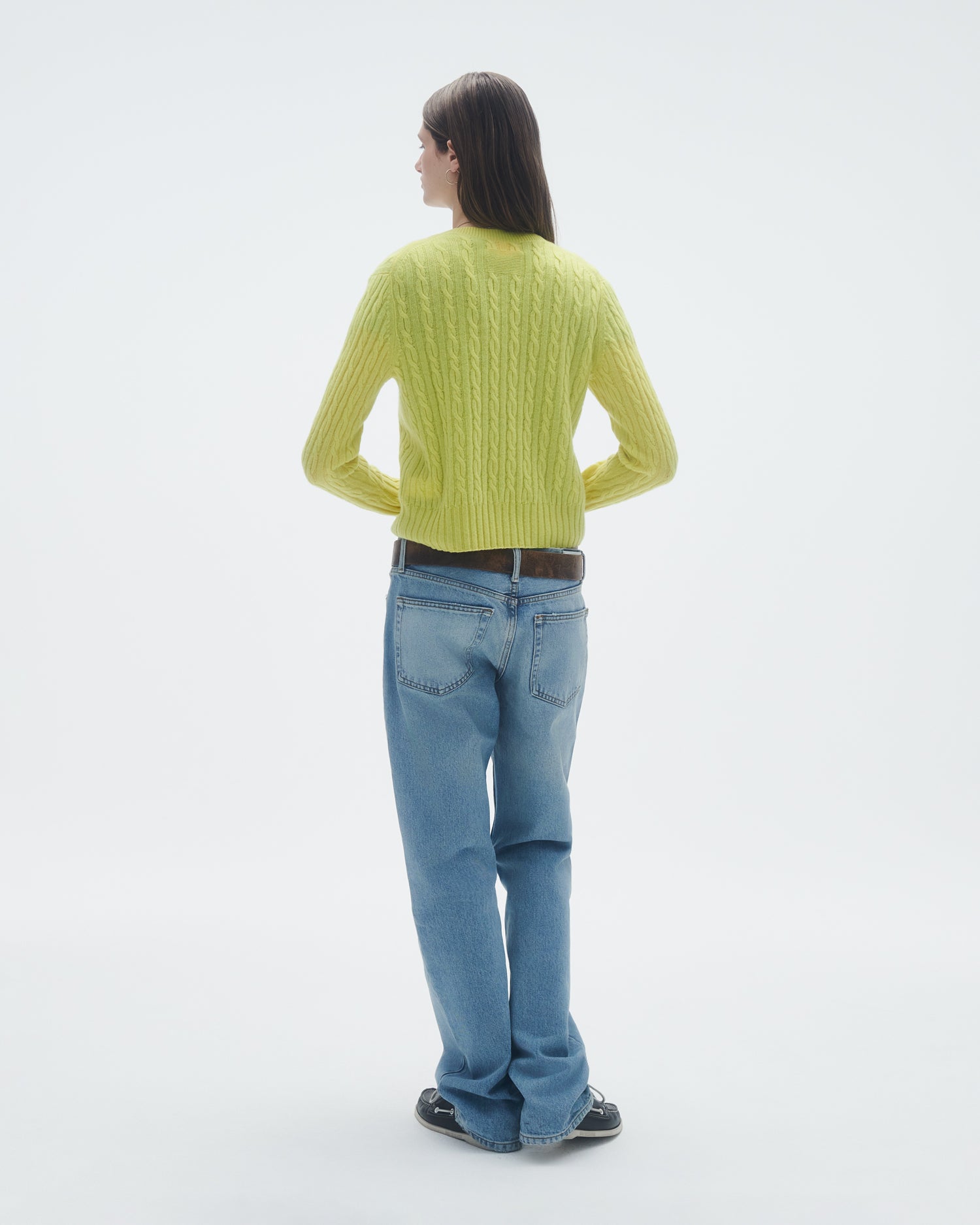 Womens | Cable Shrunken Crew | Lemon
