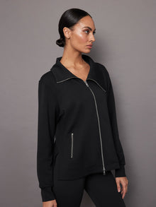 Carbon38 | Knit Jacket With Asymmetrical Zip In Interlock | Black