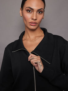 Carbon38 | Knit Jacket With Asymmetrical Zip In Interlock | Black