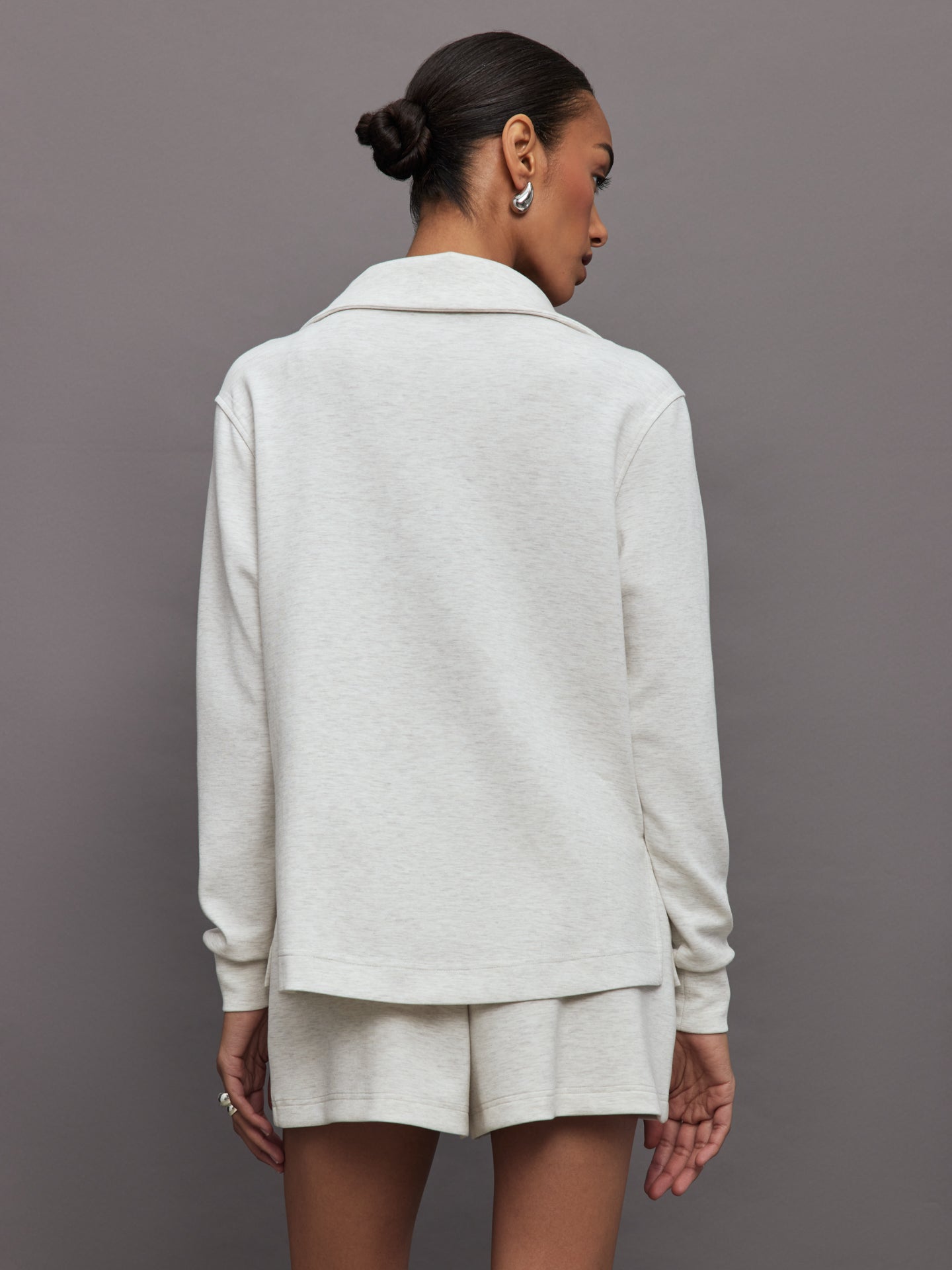 Carbon38 | Knit Jacket With Asymmetrical Zip In Interlock | Moonbeam Heather