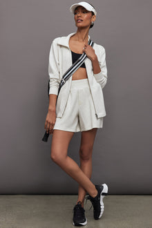 Carbon38 | Knit Jacket With Asymmetrical Zip In Interlock | Moonbeam Heather