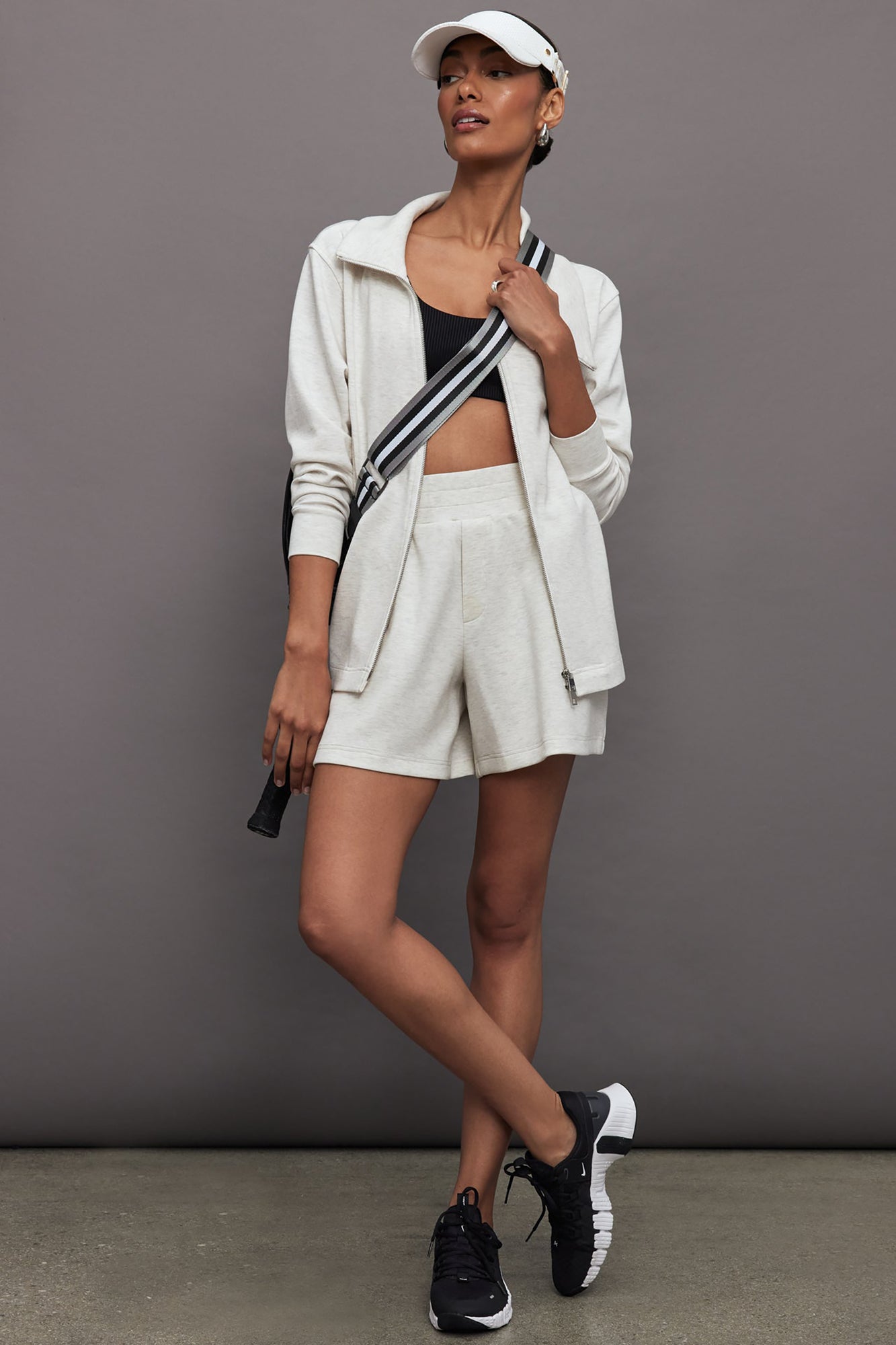 Carbon38 | Knit Jacket With Asymmetrical Zip In Interlock | Moonbeam Heather