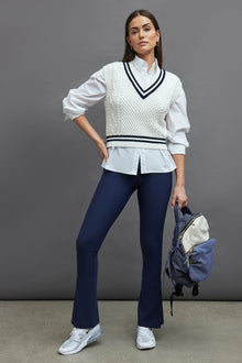 Carbon38 | Striped Cropped Sweater Vest | Ivory W/ Navy