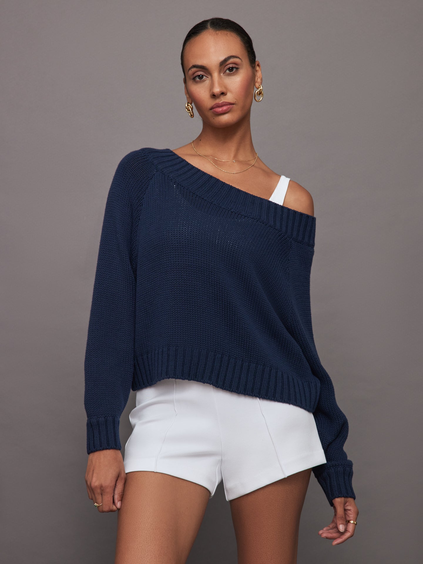 Slouchy Knit Sweater | Navy