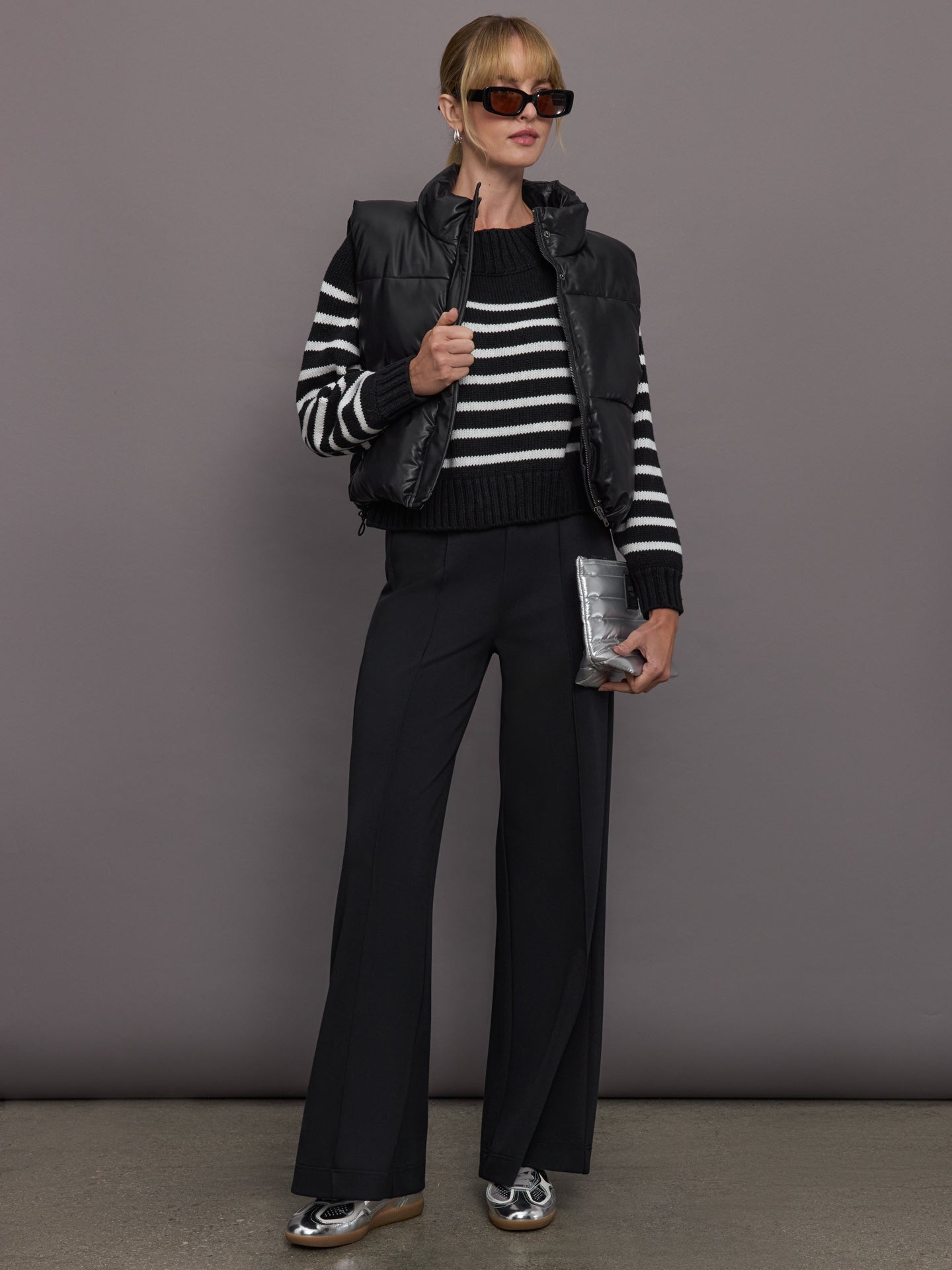 Carbon38 | Slouchy Off Shoulder Sweater | Black / White Stripe