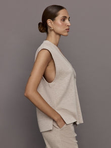 Carbon38 | V Neck Knit Vest In Interlock | Taupe Heather