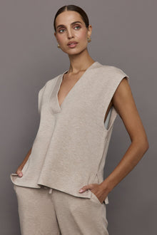 Carbon38 | V Neck Knit Vest In Interlock | Taupe Heather