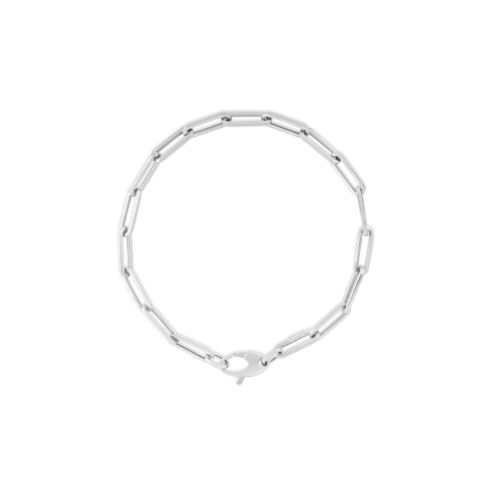 14k White Gold Chunky Paperclip Chain Bracelet on a white background