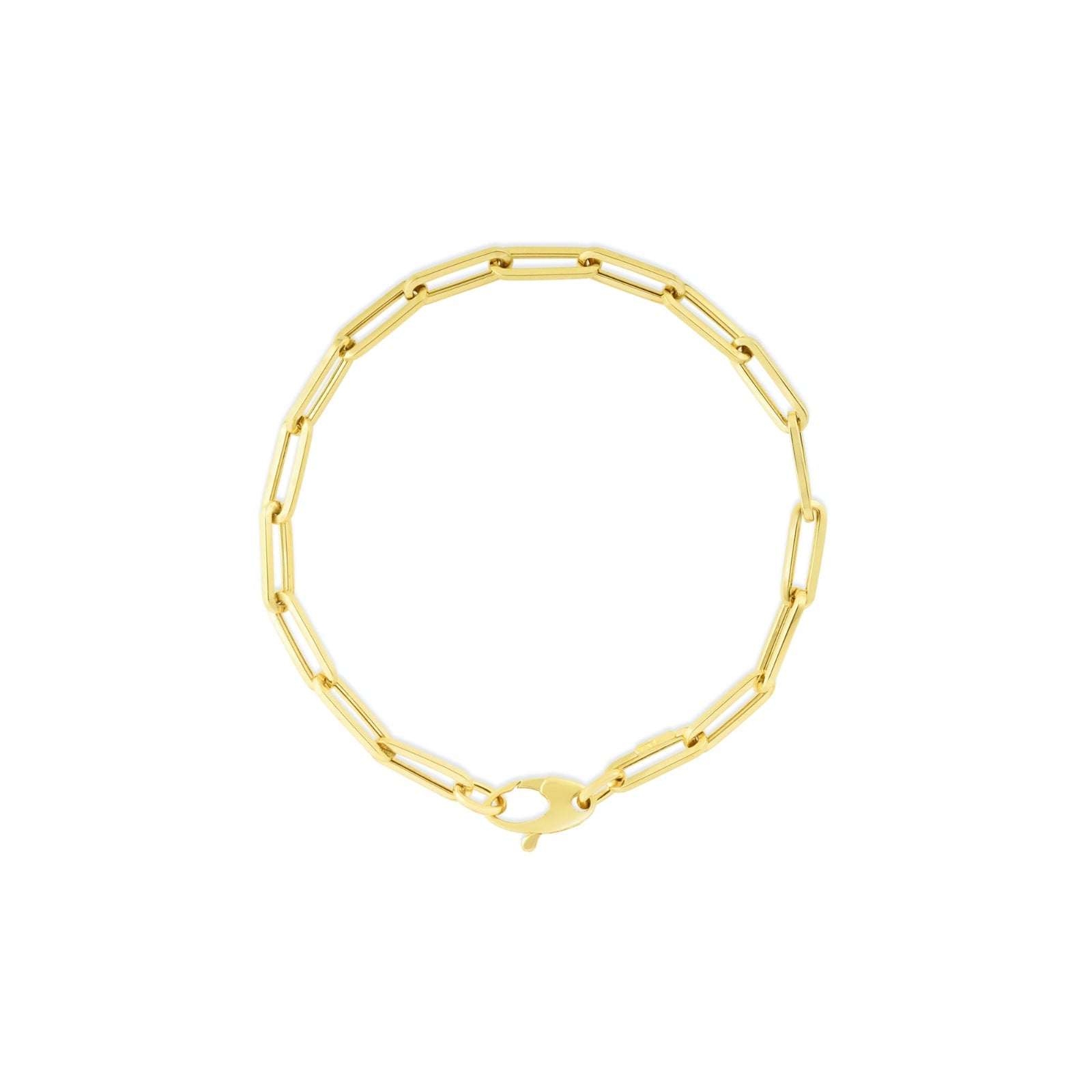 14k gold Chunky Paperclip Chain Bracelet with a lobster clasp on white background