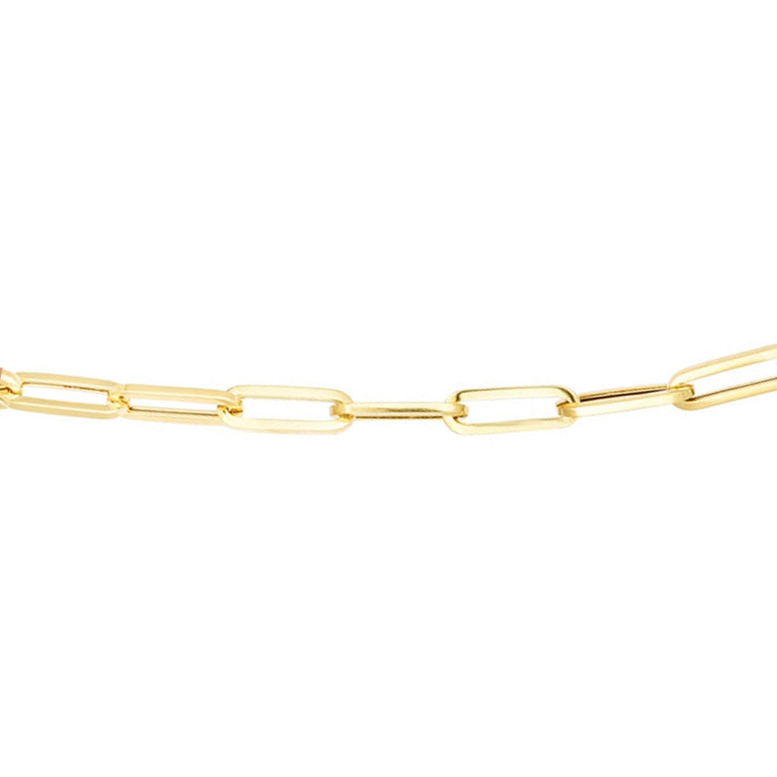 14k gold Chunky Paperclip Chain Bracelet with a lobster clasp on white background zoomed in