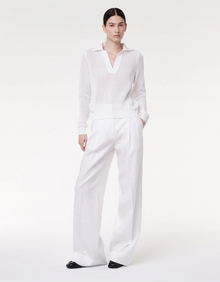 Another Tomorrow Crochet Polo Sweater in White – Cotton Women's Knitwear