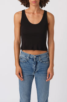AMO Denim Crop Rib Tank in Black
