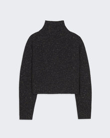 Cropped Turtleneck - Charcoal, women's medium-weight knit with cable detail and ribbed trim, relaxed fit.