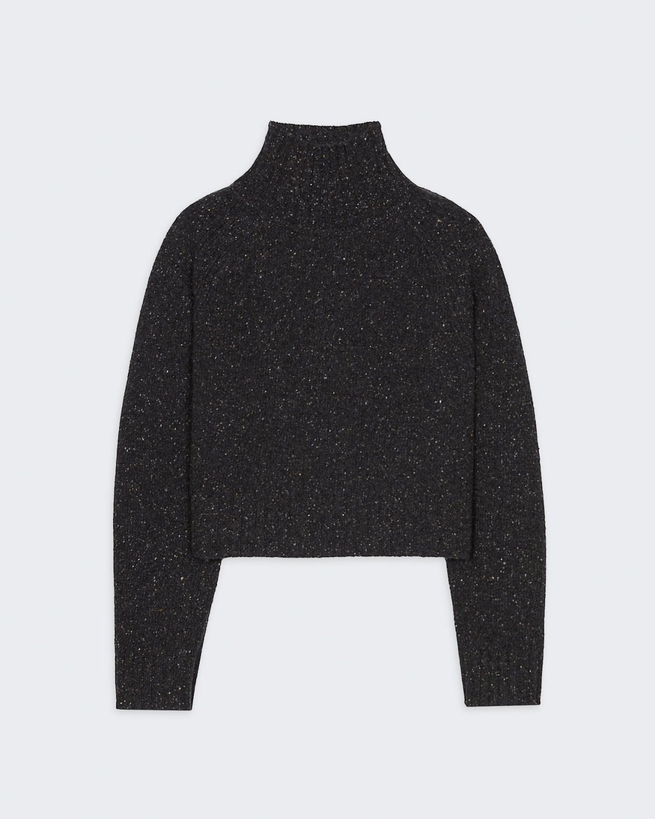 Cropped Turtleneck - Charcoal, women's medium-weight knit with cable detail and ribbed trim, relaxed fit.
