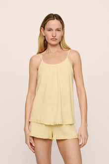Model is wearing Gisele TENCEL Modal Ruffle Cami & Shortie Short Set in  Sunrise