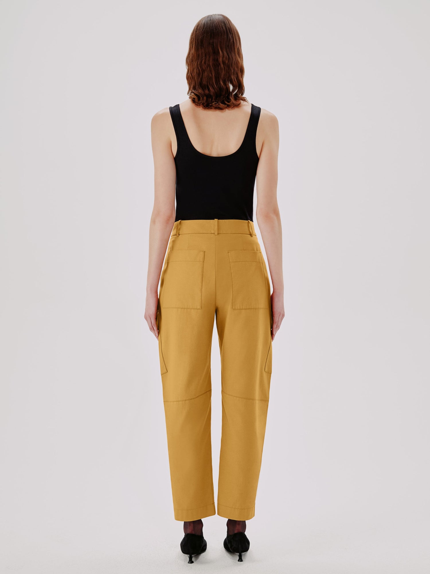 Another Tomorrow Curved Cargo Pant in Goldenrod – Cotton Women's Trousers