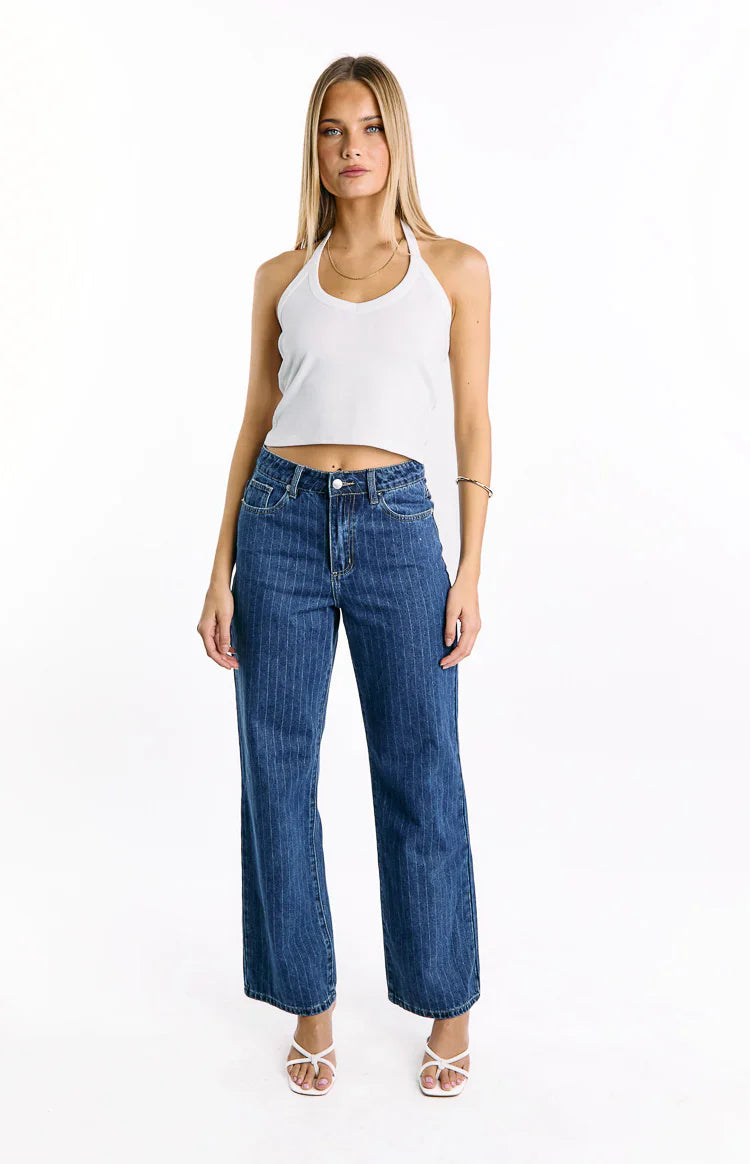 Calliope Pinstripe Mid Rise Slouchy Jeans | Mid Wash