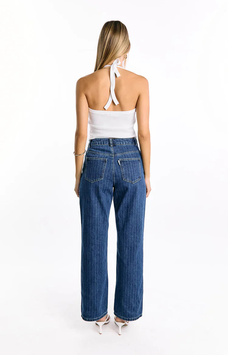 Calliope Pinstripe Mid Rise Slouchy Jeans | Mid Wash