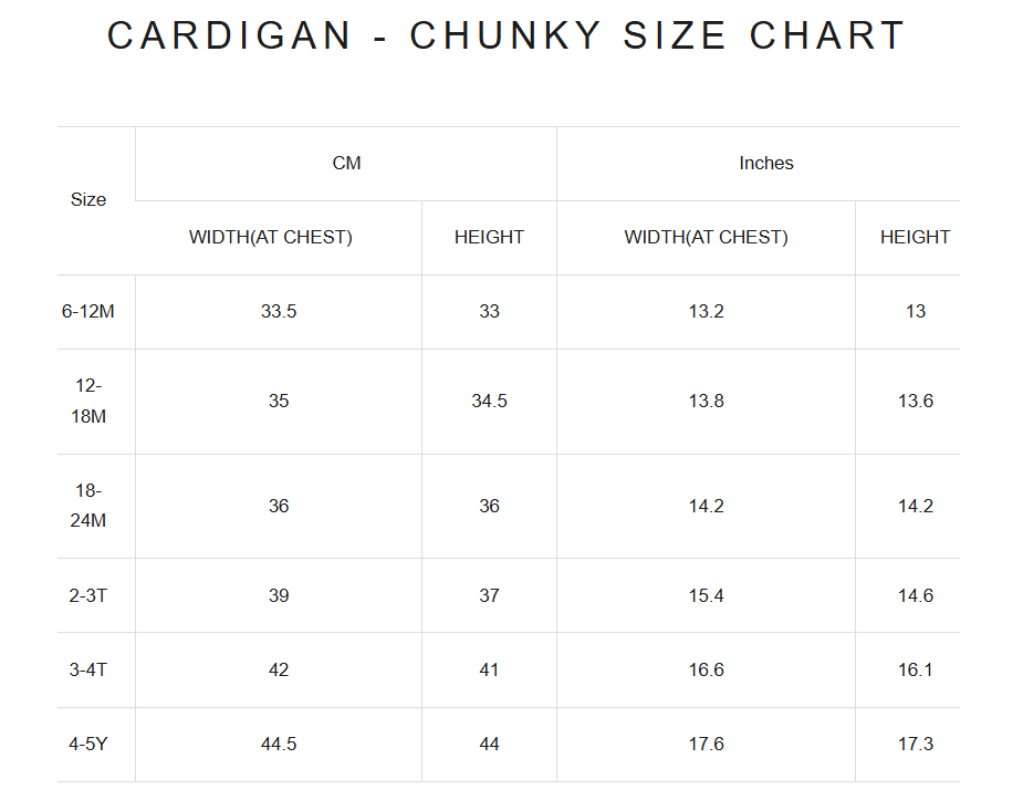 Product size guide