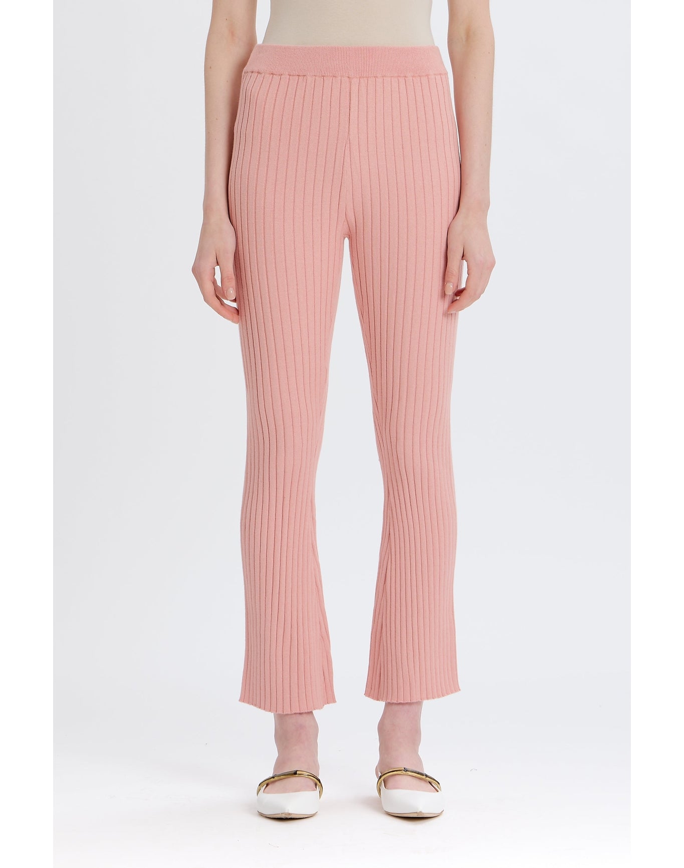 Cashmere Blend Ribbed Pant | Peach
