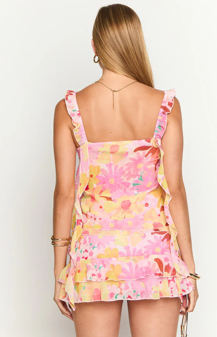 Caspian Girl Print Chiffon Mini Skirt | Strawberry