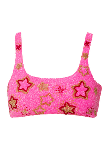 Celeste Hand - Beaded Embellished Bikini Top - Hot Pink - Self - Adore