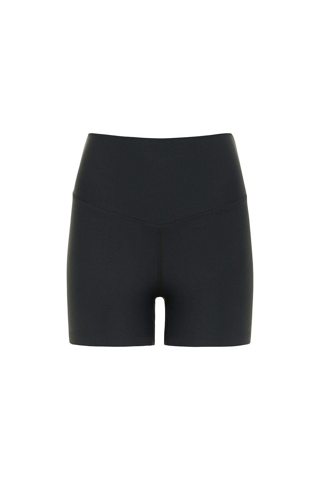 Charcoal bike short with high waistband and center seam detail.