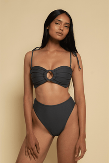 Tori Ties Bandeau Bikini Top | Charcoal