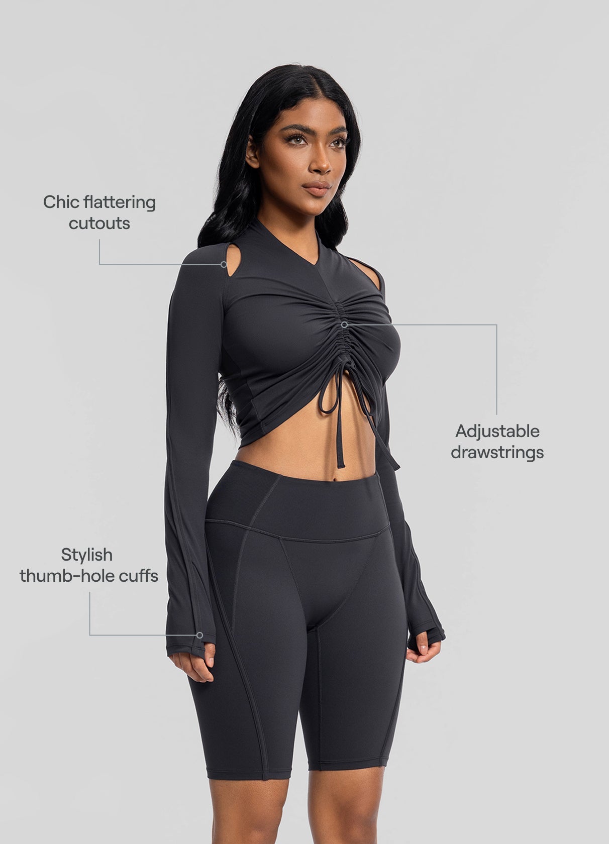 Drawstring Crop Top | Charcoal