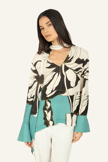 Chiara Blouse | Cyan Green Abstract Floral Print