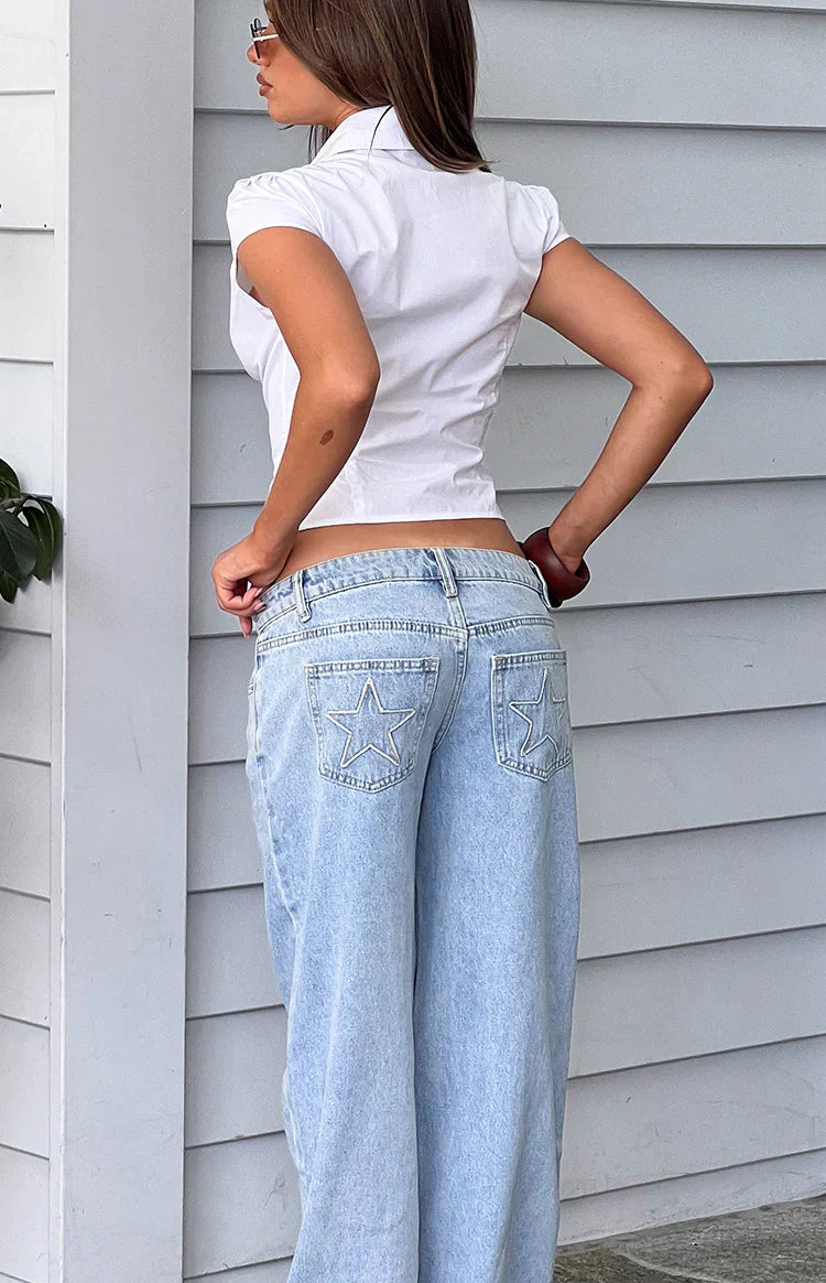Clara Star Denim Low Rise Jeans | Light Wash
