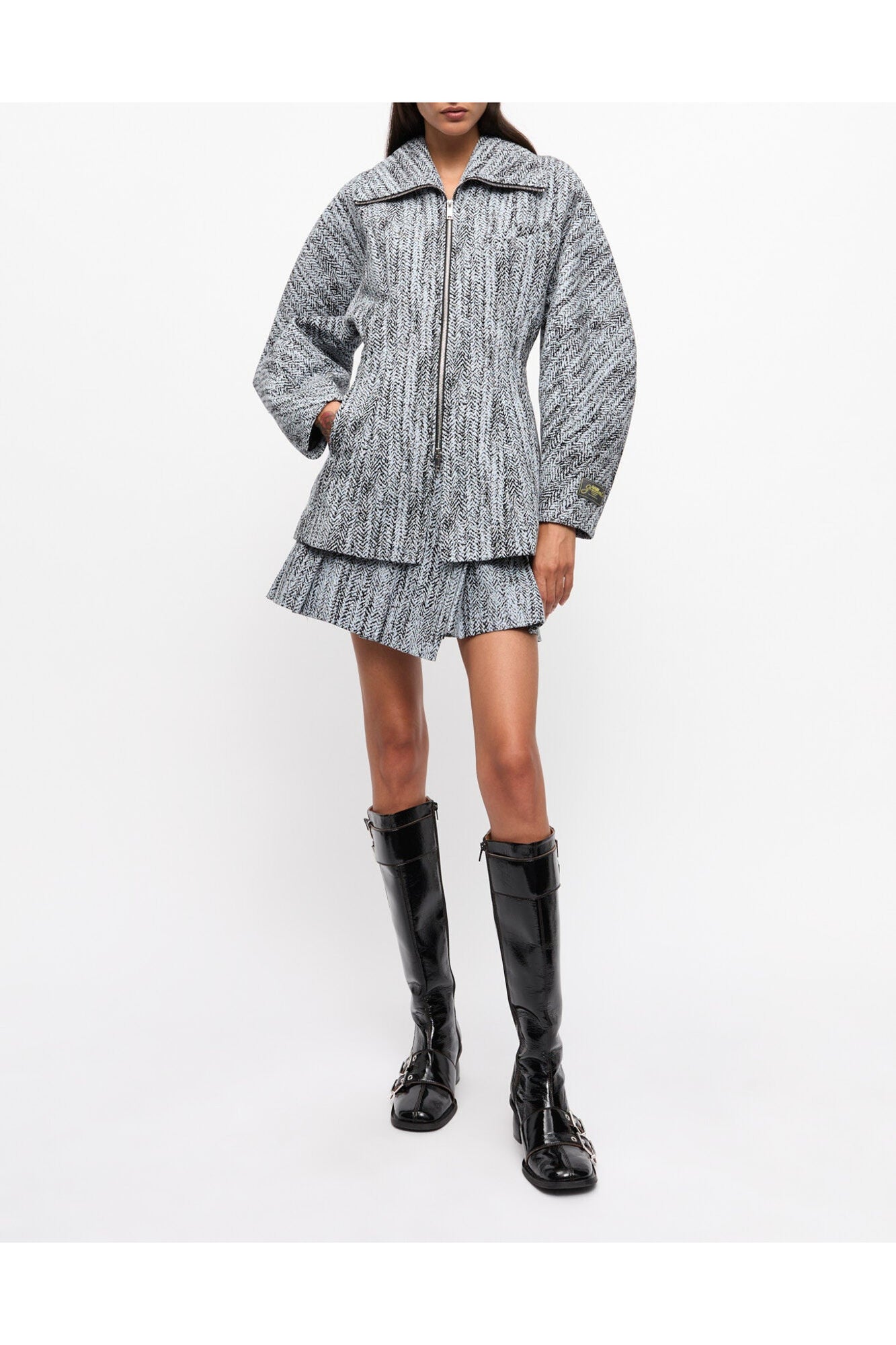 Cotton Tweed Curve Sleeve Jacket | Celestial Blue