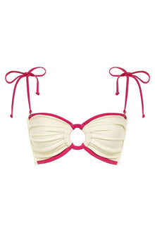 Tori Ties Bandeau Bikini Top | Cream Raspberry Binded