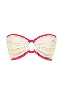 Tori Ties Bandeau Bikini Top | Cream Raspberry Binded