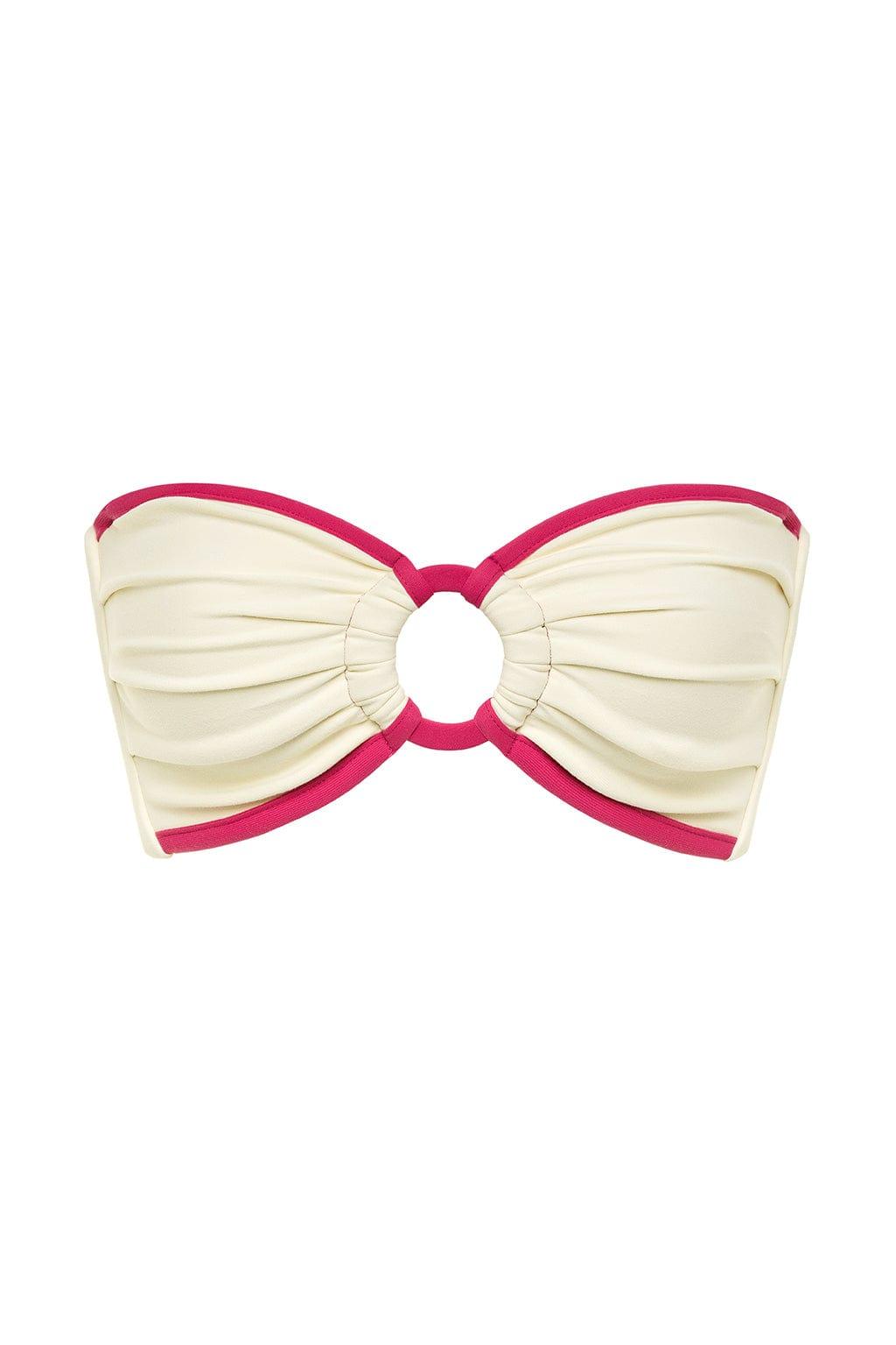 Tori Ties Bandeau Bikini Top | Cream Raspberry Binded