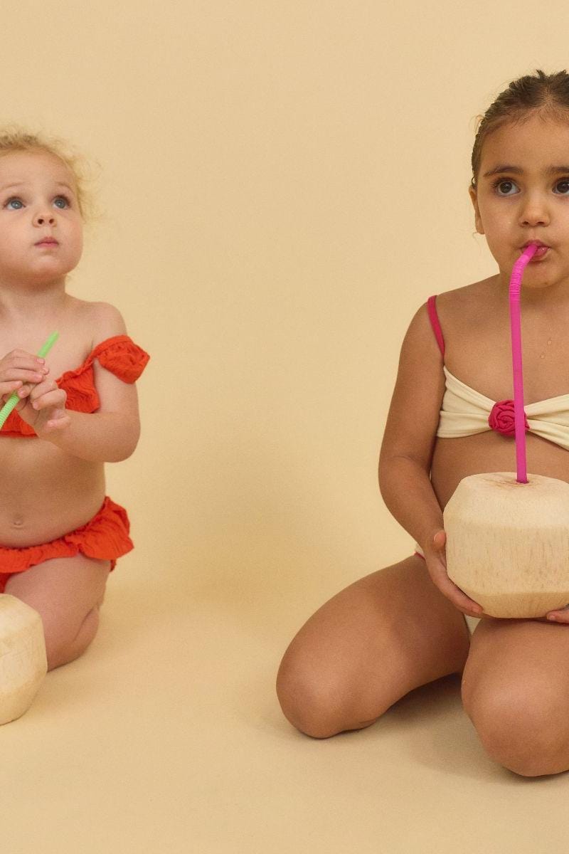 Mini Rosa x Lulu Bikini Set | Cream Raspberry Binded