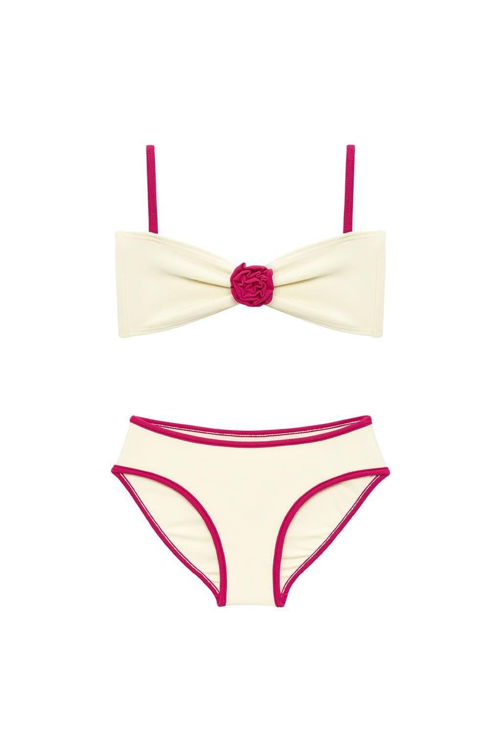 Mini Rosa x Lulu Bikini Set | Cream Raspberry Binded