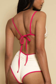 Polly Bikini Bottom | Cream Raspberry Binded