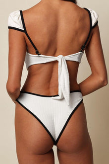 Cabana Bows Bikini Top | Cream Black Binded Terry Rib