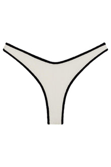 (Black Binded) Thong Bikini Bottom | Cream Black Binded Terry Rib