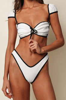 (Black Binded) Thong Bikini Bottom | Cream Black Binded Terry Rib