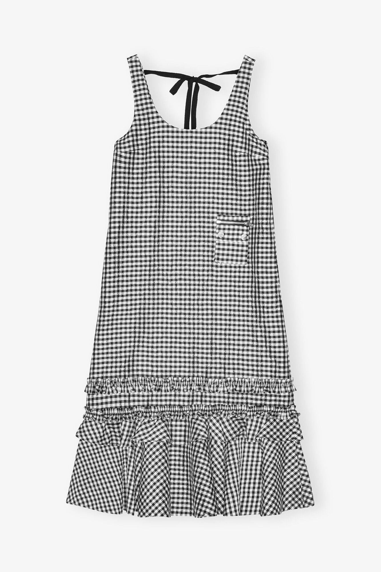 Crinkled Check Long Dress | Black