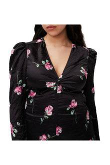 Crinkled Satin V neck Mini Dress | Black