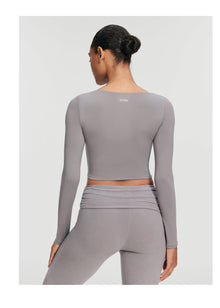 Cropped Round Neck Top | Cool Gray