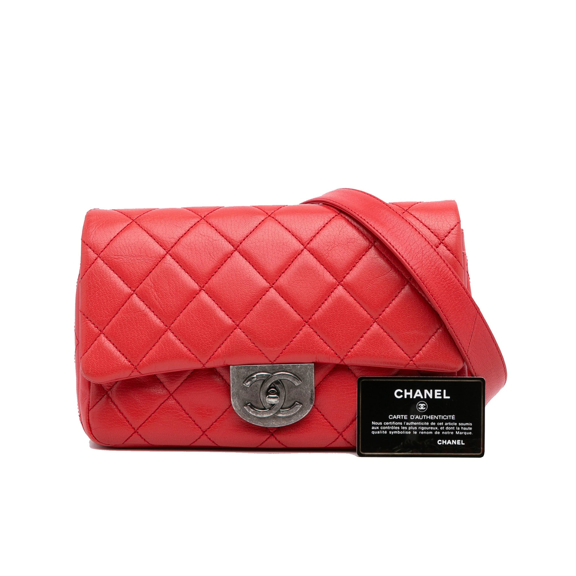 Chanel | Pre-Owned Small Quilted Goatskin Double Carry Waist Chain Flap - I | Red
