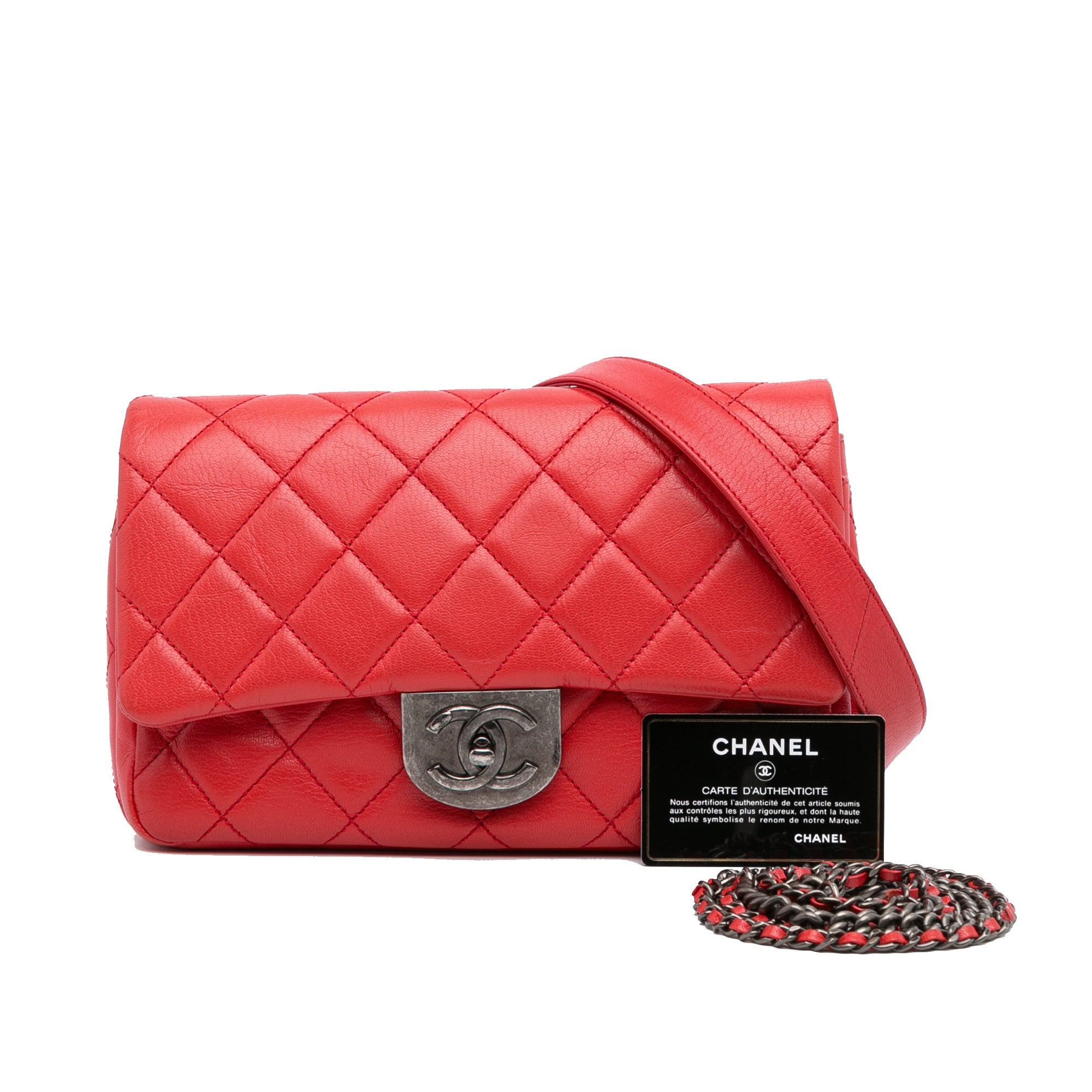 Chanel | Pre-Owned Small Quilted Goatskin Double Carry Waist Chain Flap - I | Red