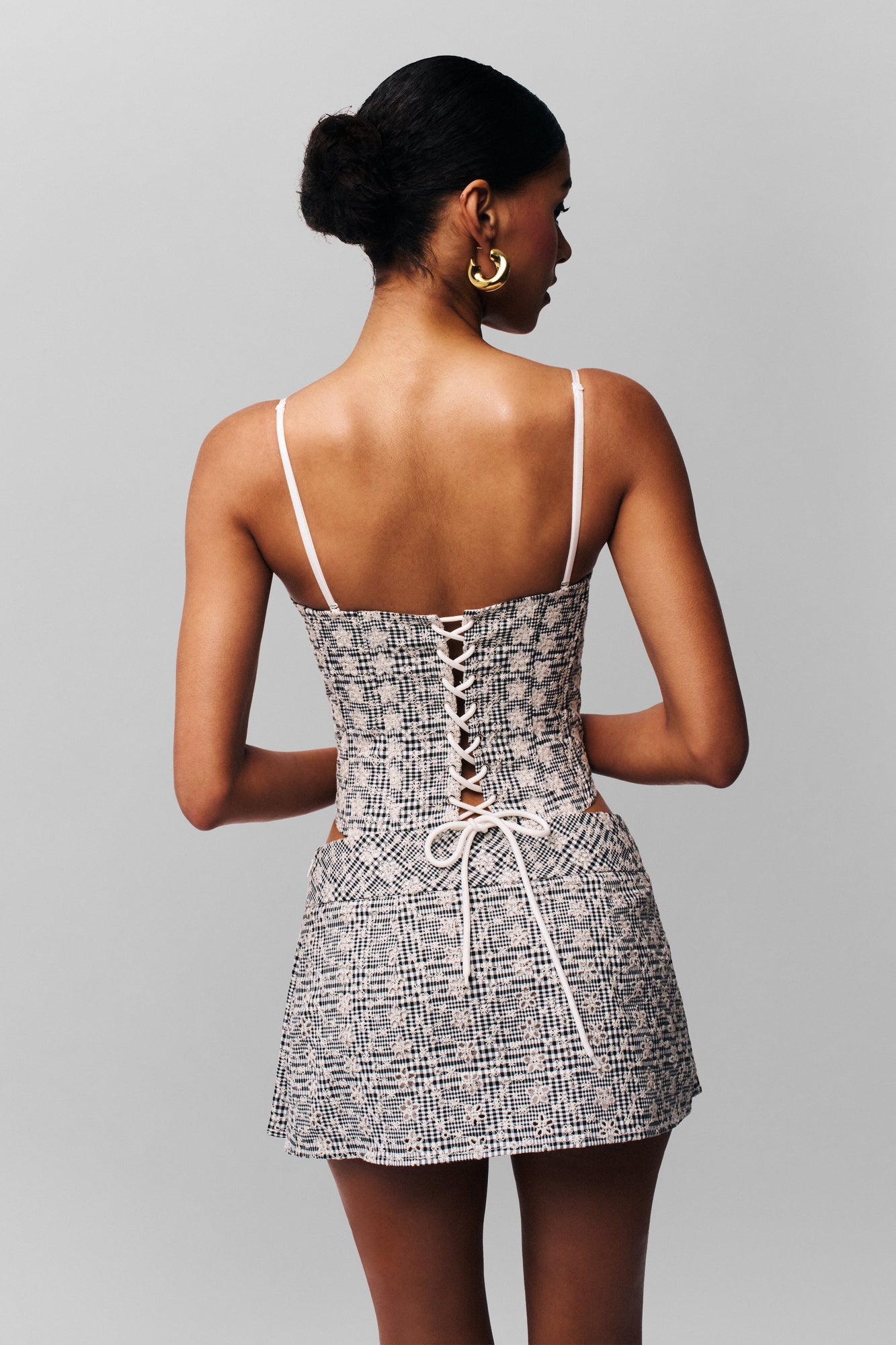 Womens | Genevieve Gingham Bustier | Black/ White Gingham Floral