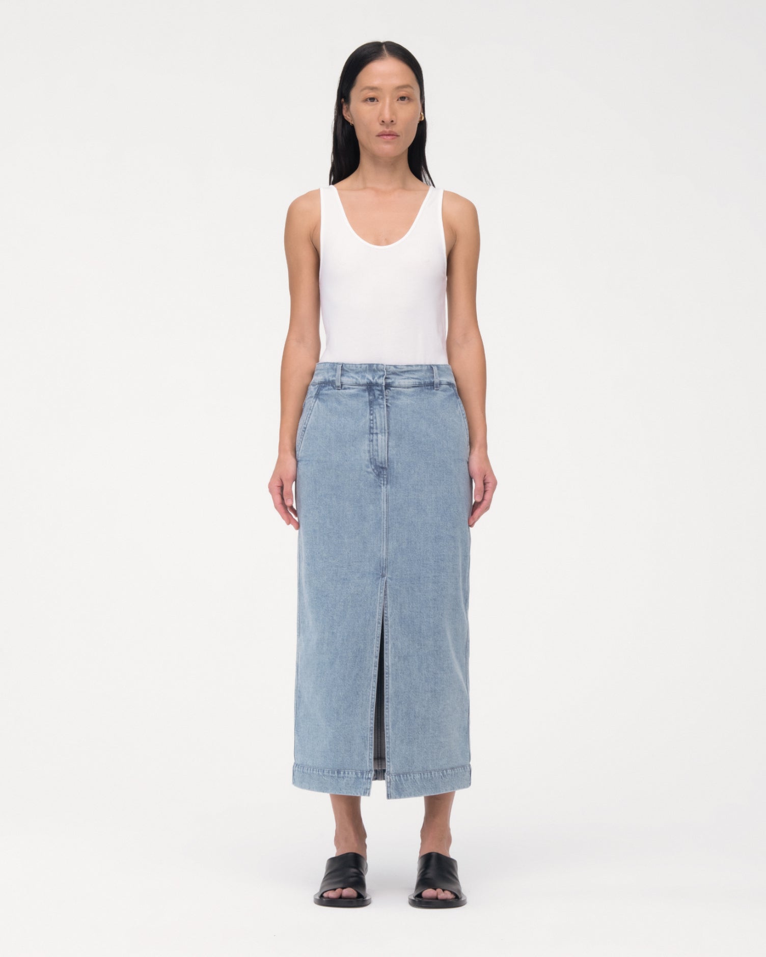 Another Tomorrow Denim Pencil Skirt in Light Blue Wash – Denim Women's Skirt