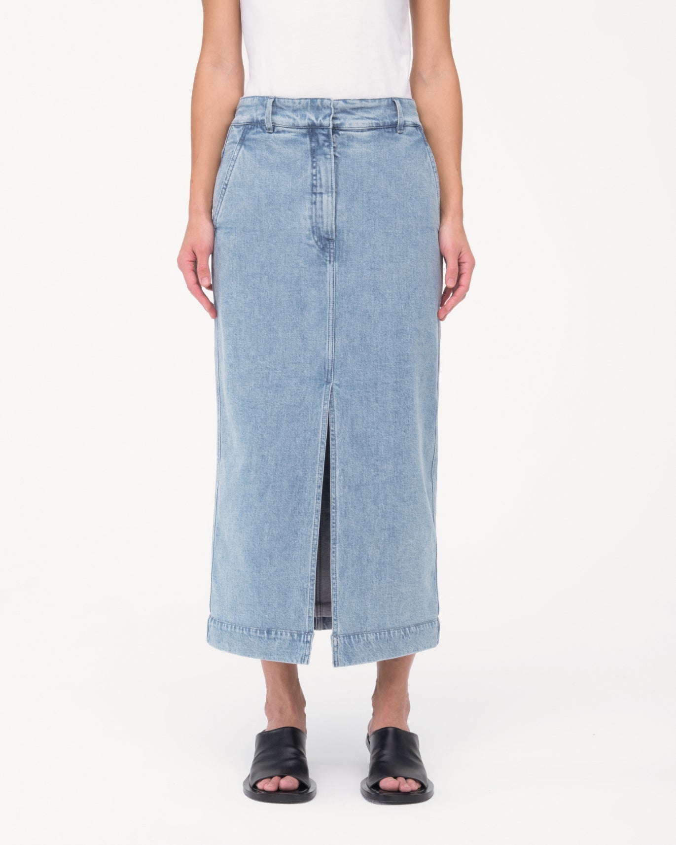 Another Tomorrow Denim Pencil Skirt in Light Blue Wash – Denim Women's Skirt